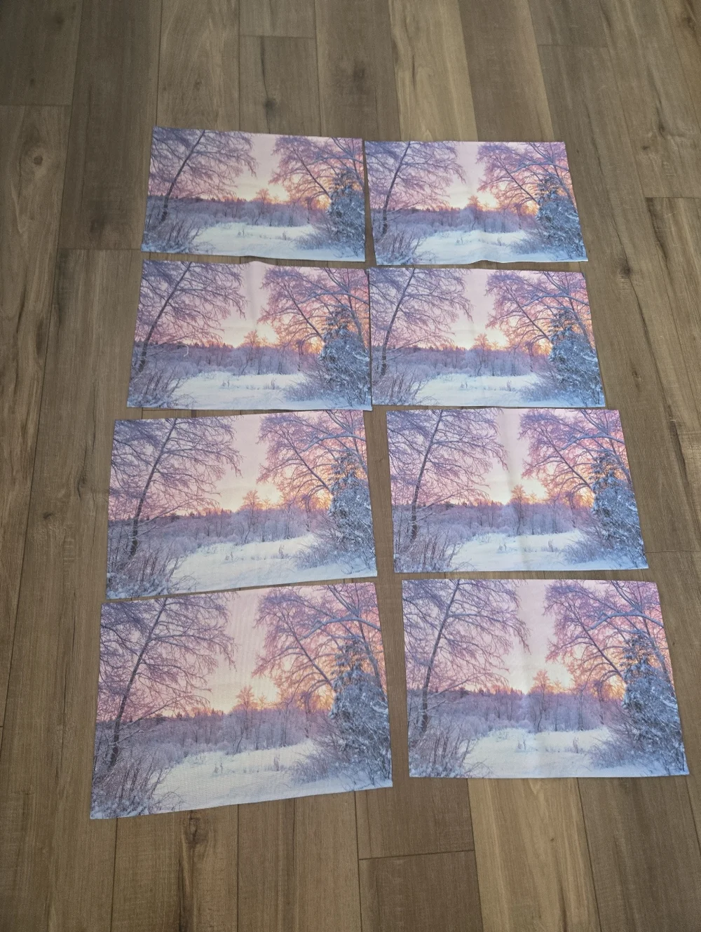 Winter Sunrise Placemat Set - Pink Lavender Blue Scenic Prints (8)